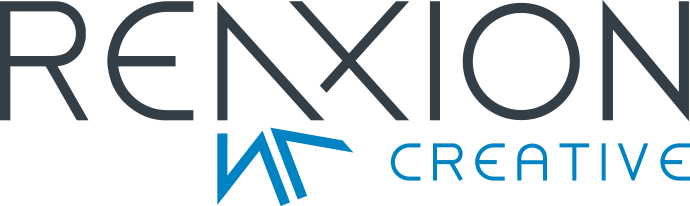 Renxion Creative logo: dark gray 'RENXION' with a blue geometric peak icon and blue 'CREATIVE' text.